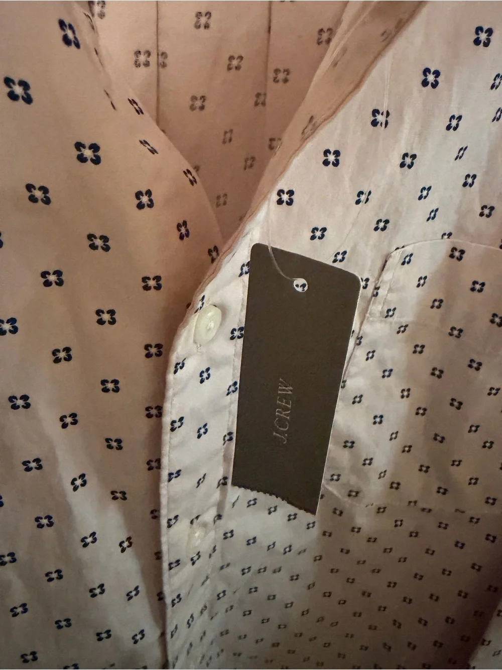 J. Crew Men’s Light Pink Button-Down with Navy Geometric Print